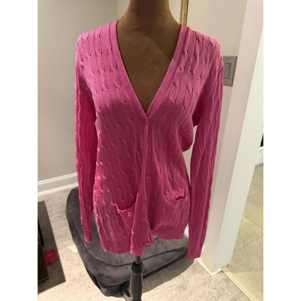 NWOT 100% Silk Ralph Lauren Black Label Pink Cable Knit Cardigan sz L